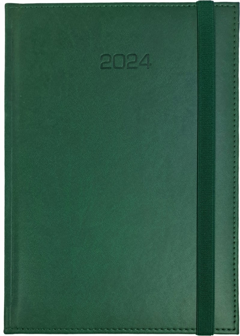 Kalendarz książkowy 2024 A5 tygodniowy papier biały drukowane registry oprawa zamykana na gumkę VIVELLA EXCLUSIVE zielona