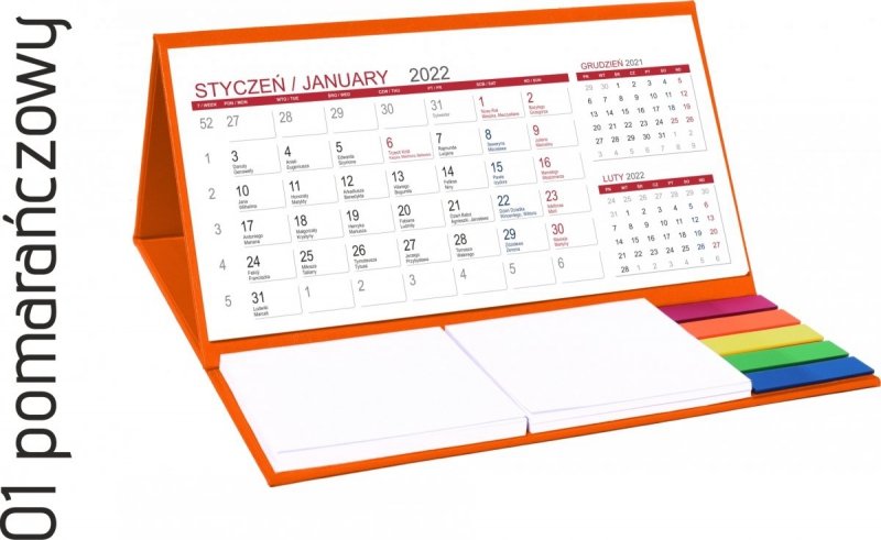 Kalendarz biurkowy z notesami i znacznikami MIDI 3-miesięczny 2022 bordowy