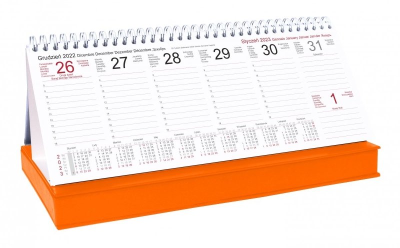 Kalendarz biurkowy TYGODNIOWY Z PIÓRNIKIEM 2023 pomarańczowy