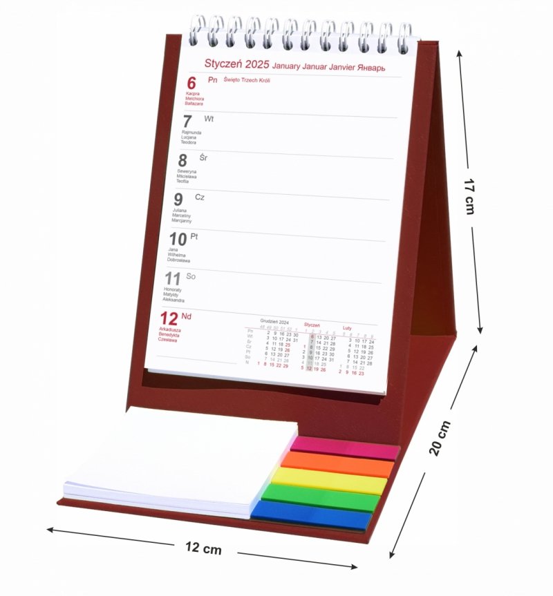 wymiary kalendarza stojącego na rok 2025