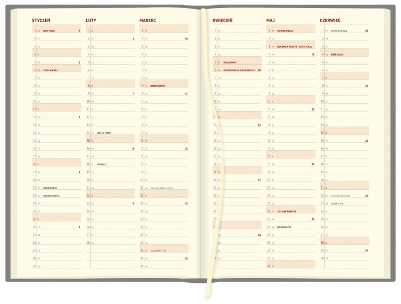 skrócone kalendarium roku 2026 z miejscem na krótkie zapiski