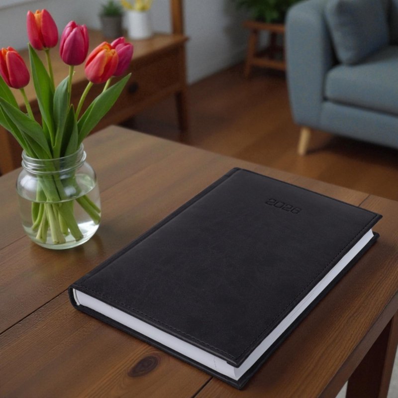 Kalendarz książkowy 2026 B5 dzienny papier biały drukowane registry oprawa VIVELLA EXCLUSIVE czarna