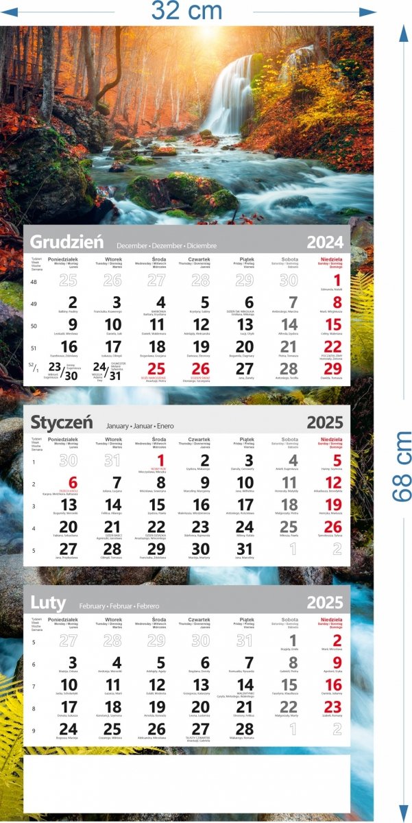 wymiary kalendarza poster na rok 2025