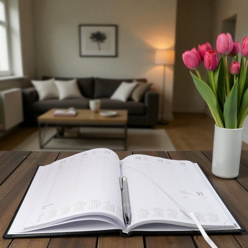 Kalendarz książkowy 2026 B5 tygodniowy papier biały drukowane registry oprawa ALUMINIUM granatowa