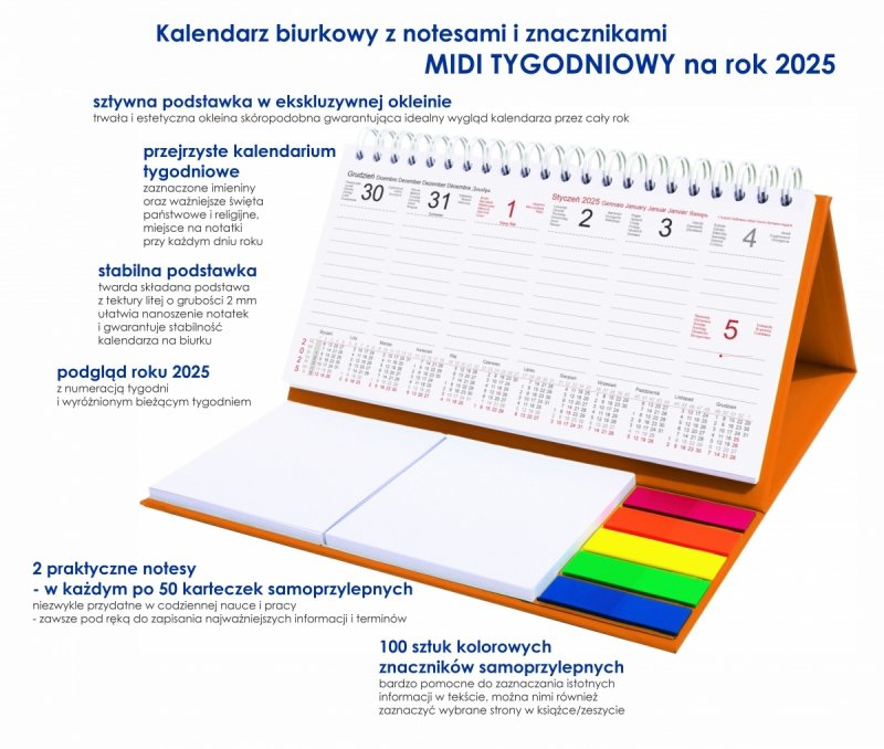 opis kalendarza biurkowego na rok 2025