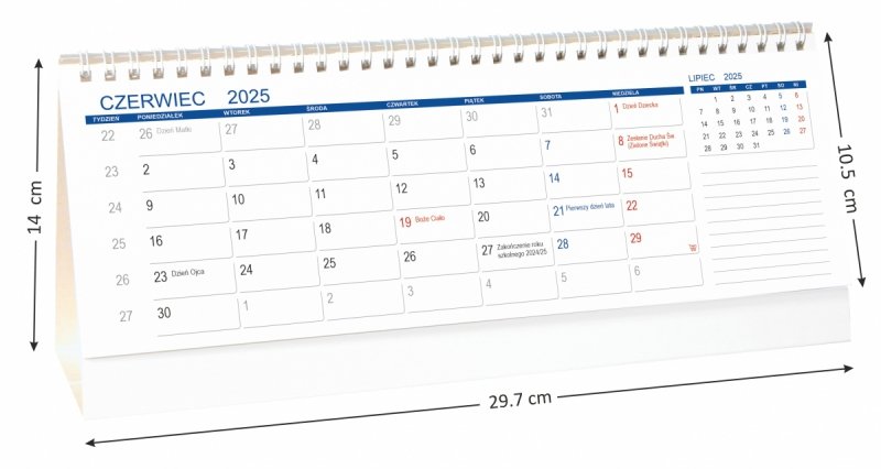 wymiary kalendarza biurkowego szkolnego na rok 2025-2026 