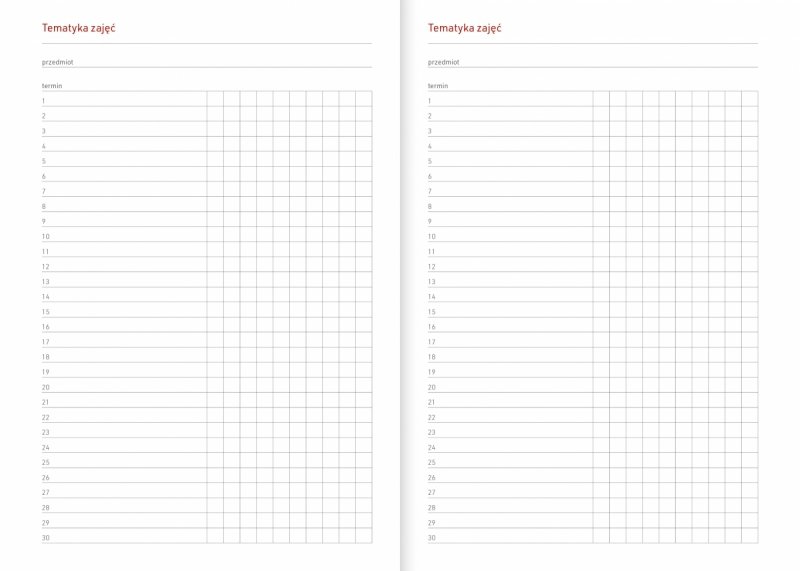 kalendarz akademicki z tematyką zajęć 