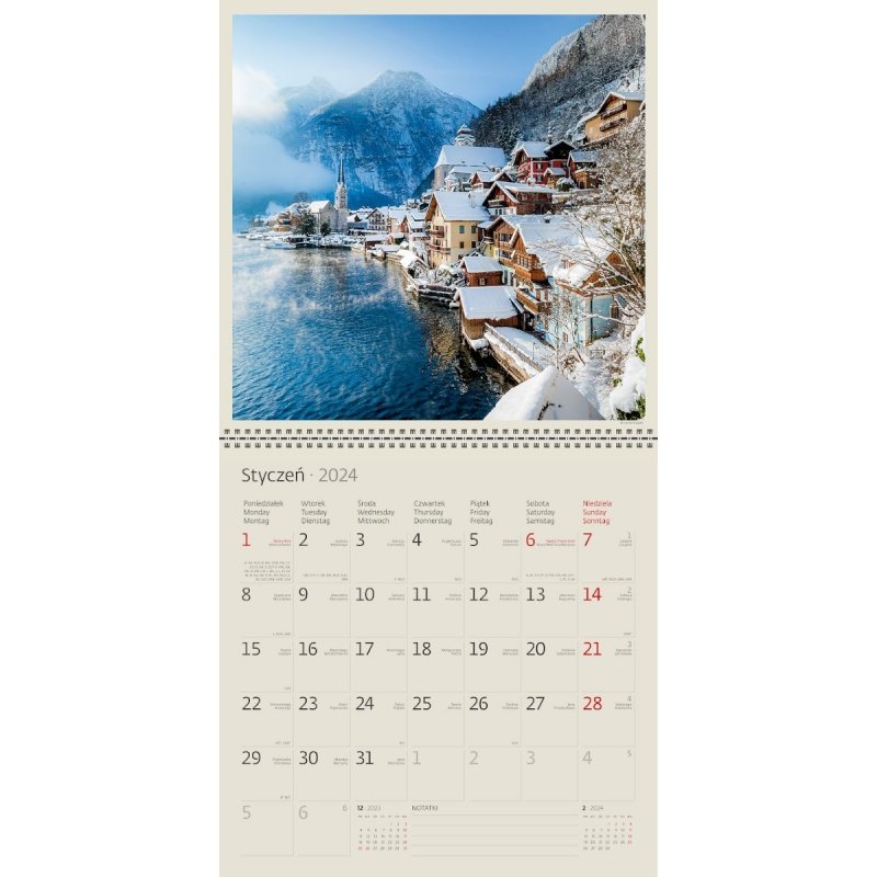 Kalendarz ścienny wieloplanszowy Miasta Europy 2024 Z NAKLEJKAMI - przykładowa kartka z kalendarza