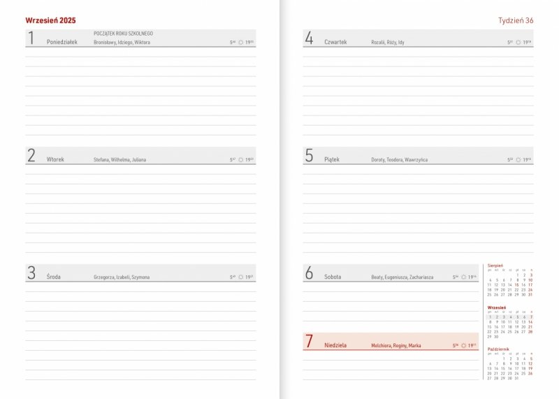 kalendarz tygodniowy dla wychowawców na rok 2025/26