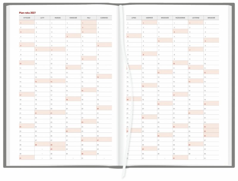 plan roku 2027 w kalendarzu B5 na rok 2026