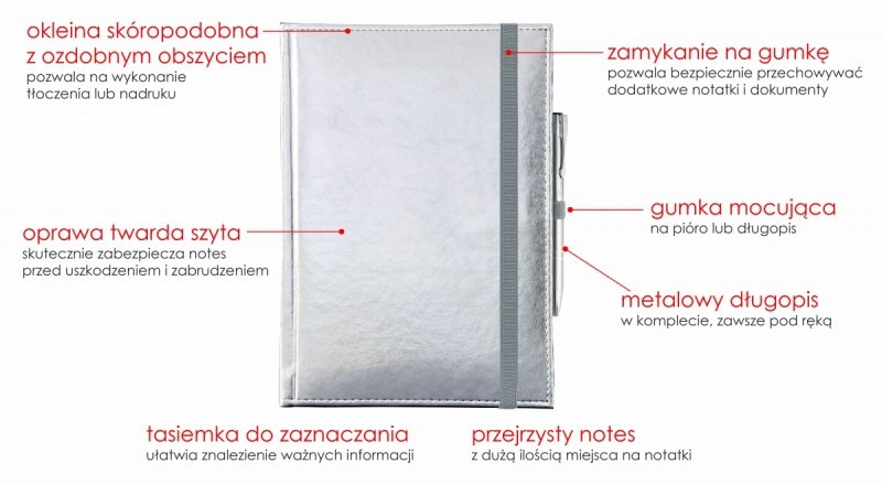 Notes A5 z długopisem w skóropodobnej okleinie 