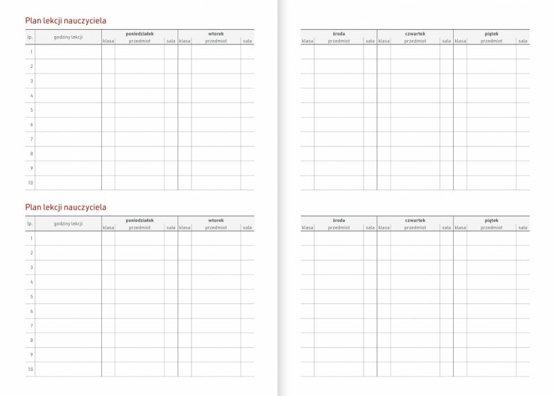 kalendarz dla nauczyciela - plan lekcji nauczyciela na rok szkolny 2026/2027