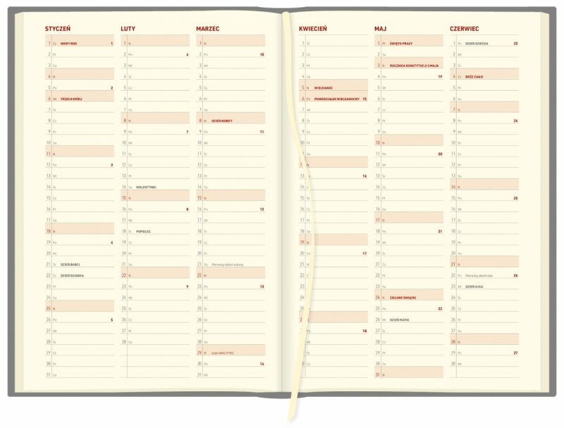 skrócone kalendarium roku 2026 z miejscem na krótkie zapiski
