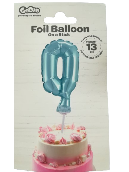 BALONY FOLIOWY 13CM NA PATYCZKU CYFRA 0 niebieska