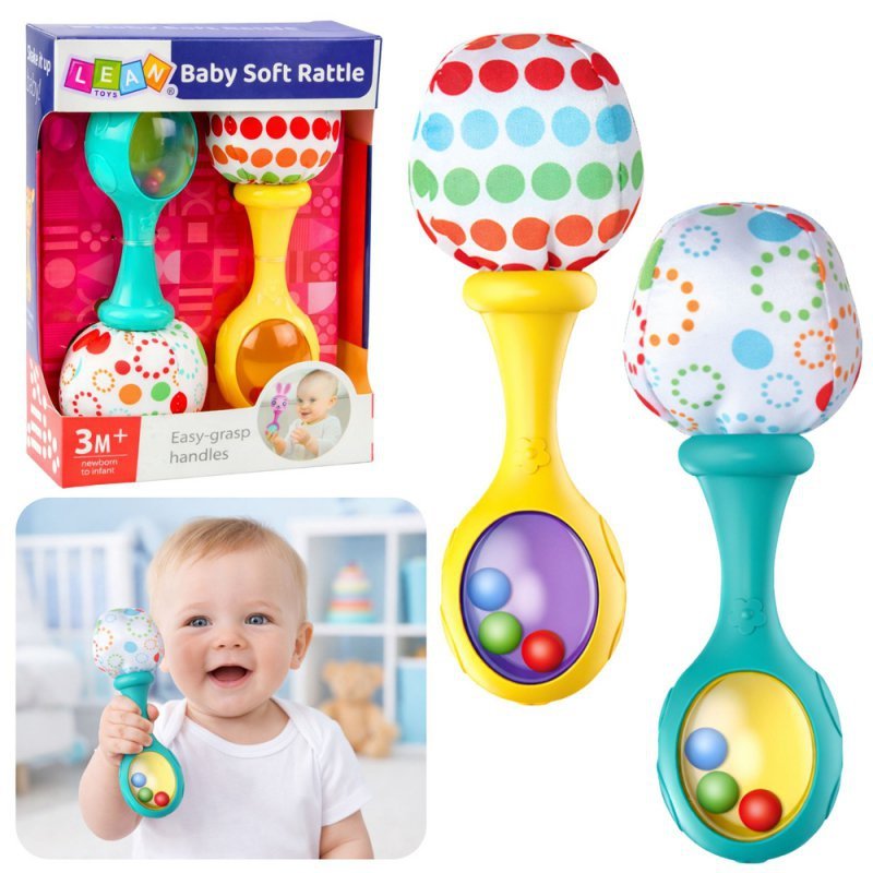 Zestaw Grzechotki Z Miękką Piłeczką Wzorki Żółta Zielona 2szt