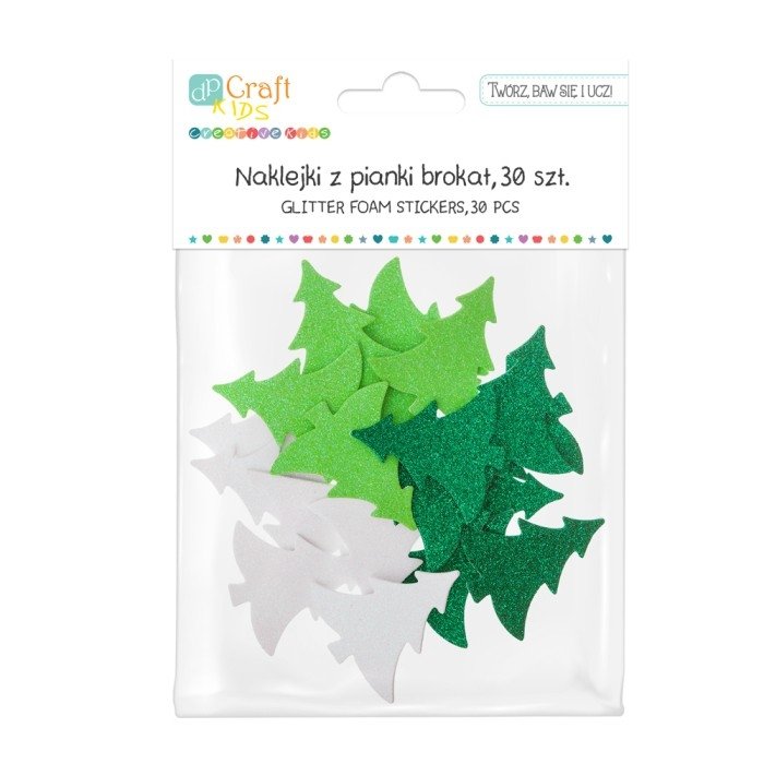 NAKLEJKI Z PIANKI BROKAT - CHOINKI, 30 SZT.