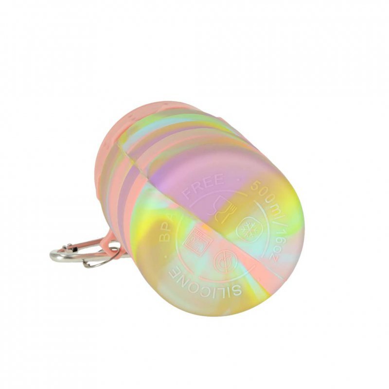 Butelka na wodę bidon silikonowy składany z uchwytem BPA FREE 500ml tęczowy