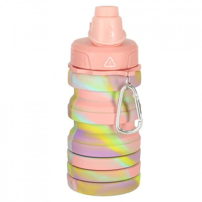 Butelka na wodę bidon silikonowy składany z uchwytem BPA FREE 500ml tęczowy