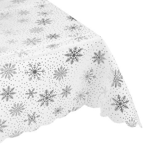 Świąteczny Obrus na  Stół: Biały z Motywem Śnieżynek 180 x 140 cm