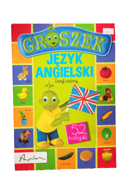 Książka-Groszek-Język-angielski.Zeszyt-zielony-ćwiczenia-naklejki