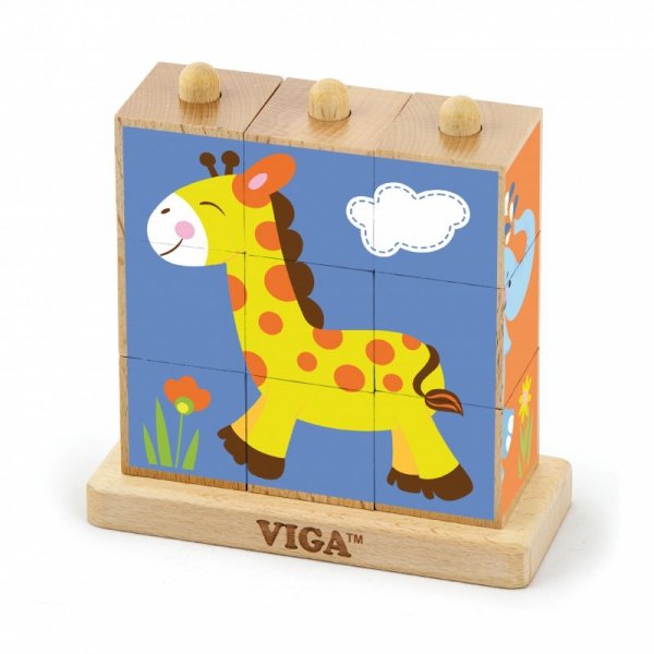 Drewniana Klocki układanka logiczna Puzzle Viga Toys Zoo 9 elementów