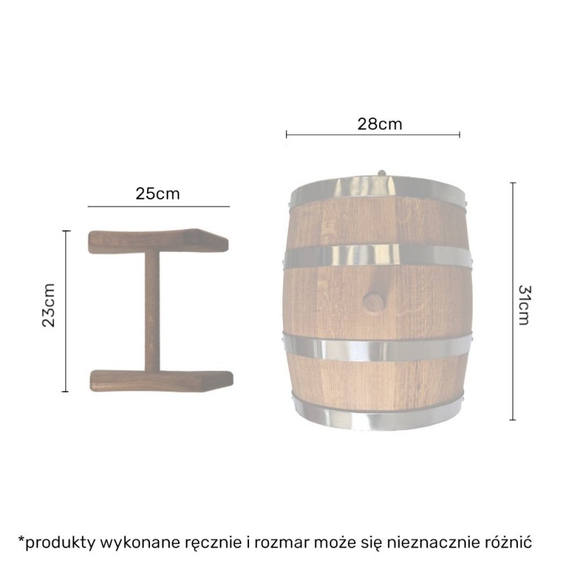 Beczka dębowa ze szklanym dnem 10 L - grawer