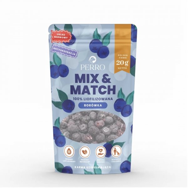 PERRO MIX &amp; MATCH Borówka amerykańska Przysmaki liofilizowane 20g