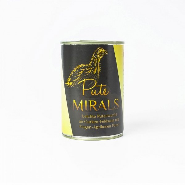 MIRALS Putenwürfel - Delikatne kawałki indyka na sałatce z ogórka i roszponki z puree z fig i moreli (400g)