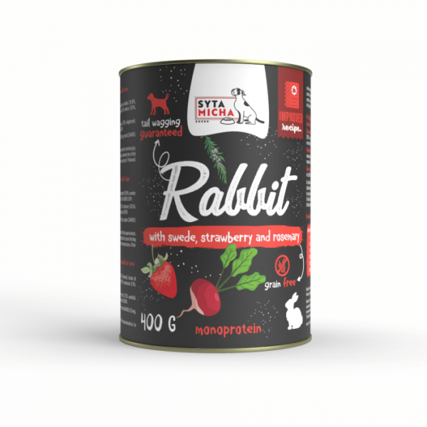 Syta Micha Karma mokra dla psa królik z brukwią, truskawką i rozmarynem 400g