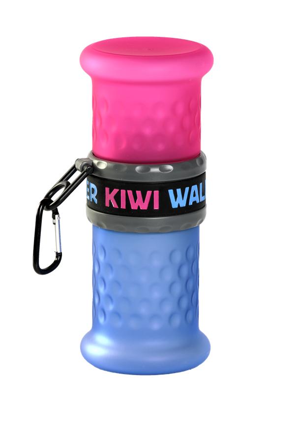 Kiwi Walker TRAVEL BOTTLE 2in1 butelka na wodę i karmę różowo-niebieska