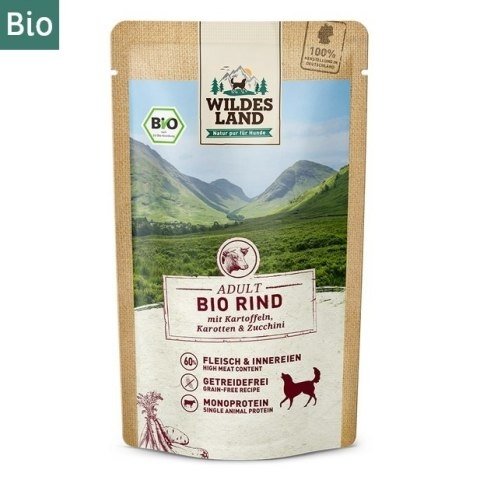 WILDES LAND DOG Karma mokra dla psa BIO Rind - bio wołowina z marchewką i cukinią (125g)