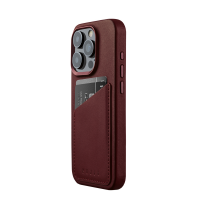 Mujjo Full Leather Wallet Case - etui skórzane do iPhone 15 Pro kompatybilne z MagSafe (burgundy) 