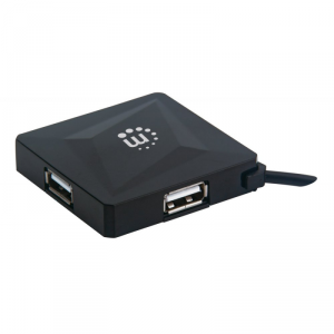 MANHATTAN 4-Port USB 2.0 Hub Four Hi-Speed USB-A Ports 60 cm Built-in USB-A Cable Bus Powered Black