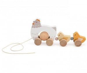 Viga 44285 PolarB Drewniana zabawka do ciągnięcia – kura z kurczaczkami