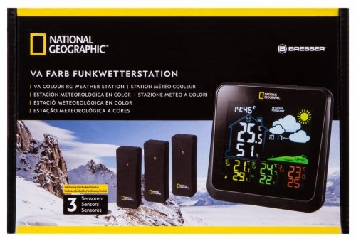 Kolorowa stacja meteorologiczna Bresser National Geographic VA z 3 czujnikami zewnętrznymi