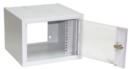 Szafa krosowa wisząca niedzielona 10&quot; 4U 300x315x232 mm, drzwi szklane, kolor szary