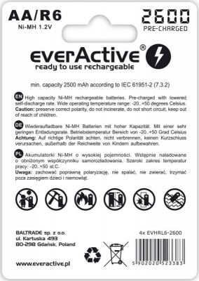 Baterie EVERACTIVE NiMH AA 2500mAh 4 szt. EVHRL6-2600