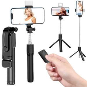 Kij do selfie z lampą statyw pilot bluetooth