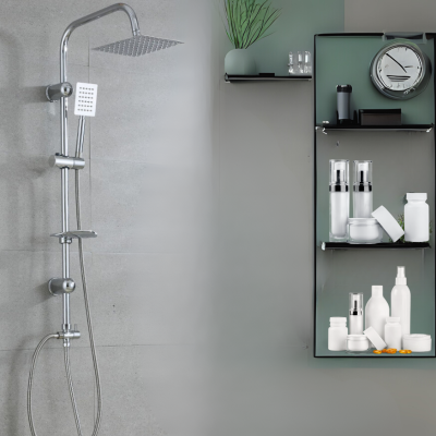 Zestaw prysznicowy kolumna natryskowa z deszczownicą i słuchawką, chrom srebrny