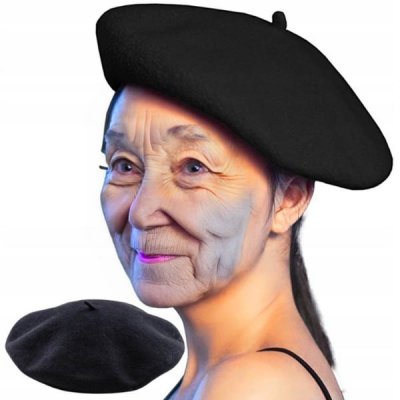 Beret czarny klasyczny miękki z antenką