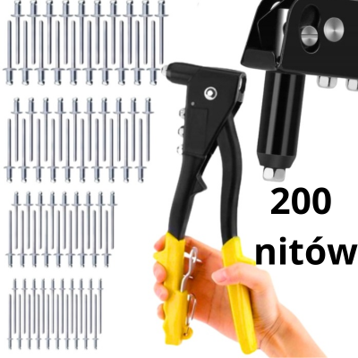 Nitownica z nitami 4 końcówki + zestaw 200 nitów