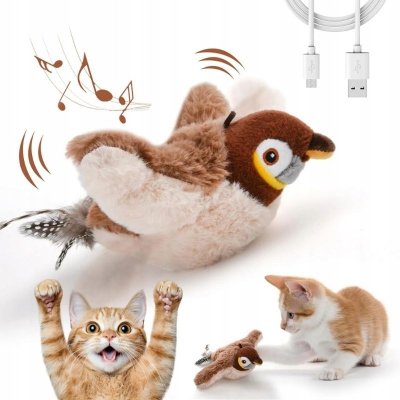 Interaktywna zabawka dla kota – pluszowy ptaszek USB