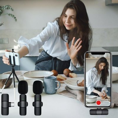 Zestaw 2 mikrofonów bezprzewodowych – mikrofony krawatowe do telefonu, tabletu, vlogów i podcastów