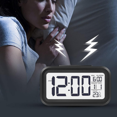 Budzik zegar elektroniczny data temperatura czarny