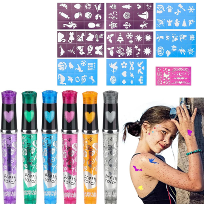 zestaw tatuaży szablony naklejki pisaki brokatowe