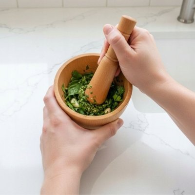 Moździerz kuchenny z tłuczkiem do rozdrabniania przypraw ziół