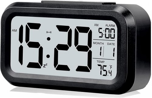 Budzik zegar elektroniczny data temperatura czarny