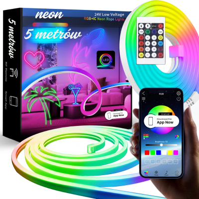 Taśma LED neonowa RGB+IC 5m z pilotem