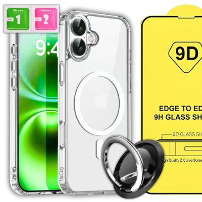 Etui do iPhone 17 case + szkło 9H wzmacniane 360° clear + uchwyt ring zestaw