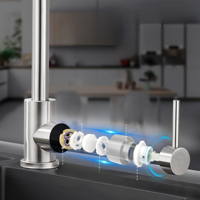 Bateria kuchenna SILVORA – stal szczotkowana INOX + 2 węże + zestaw montażowy